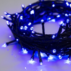 Гирлянда LED, IP44, Синий, 10м, динамическая, 8 режимов, провод темный, 100LED, 220V, "Стринг Лайт"