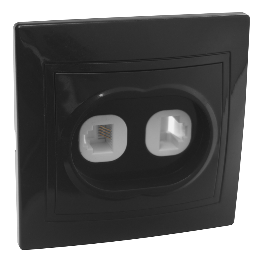 Розетка телефонная RJ11 + компьютерная RJ45 скрытой установки IP20, черная "Дельта" General 477329