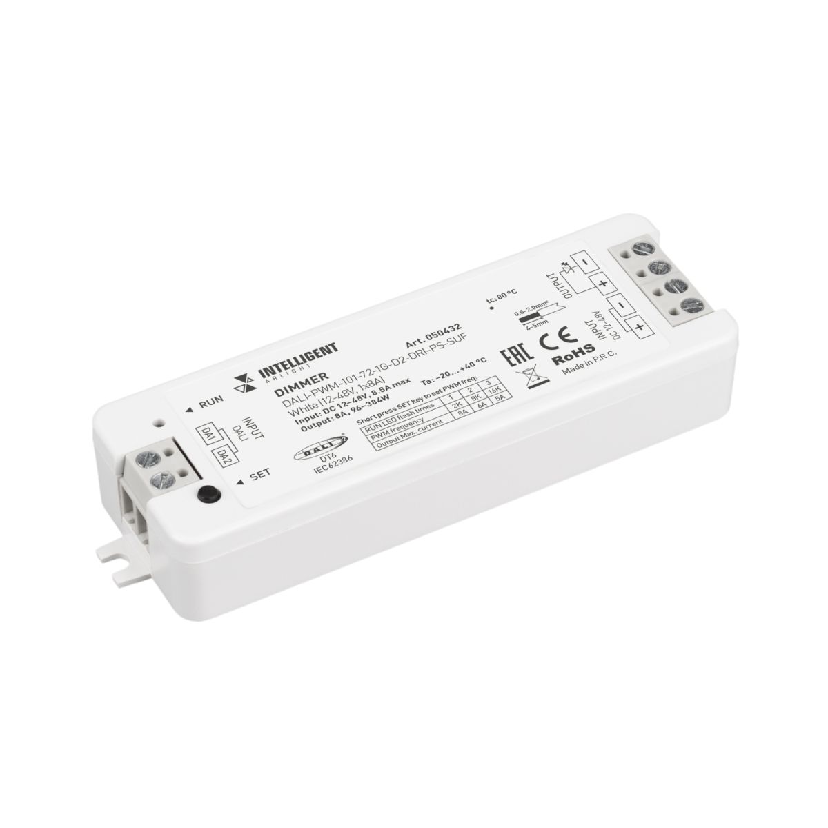 Одноканальный диммер для светодиодной ленты Arlight DALI-PWM-101-72-1G-D2-DRI-PS-SUF White (12-48V, 1x8A) (IARL, IP20 Пластик) 050432