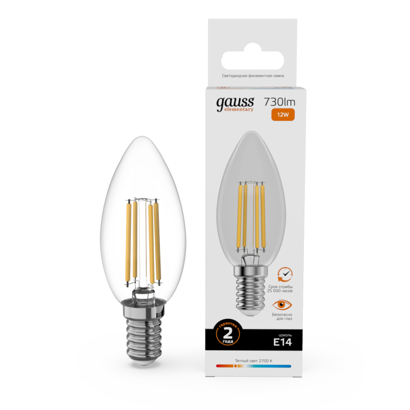 Лампа светодиодная Gauss Filament Elementary E14 12W 2700K 32112 Лампа светодиодная Gauss Filament Elementary E14 12W 2700K 32112