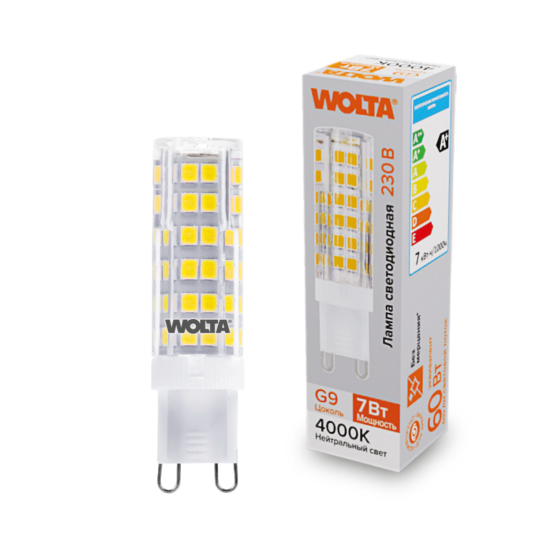 Светодиодная лампа WOLTA 7Вт 4000K G9 кукуруза матовая WSTD-JCD-7W4KG9-C