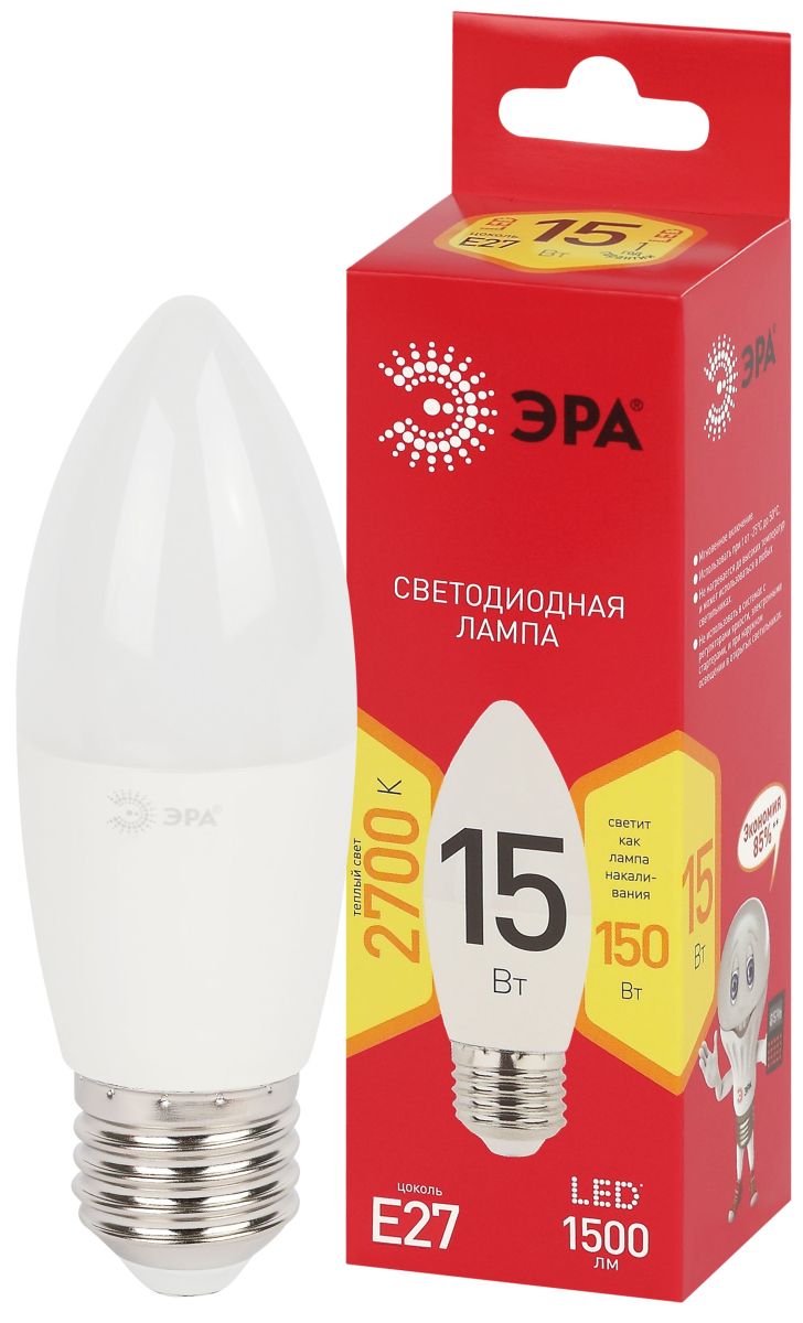 Лампа светодиодная Эра RED LINE LED B35-15W-827-E27 R 15Вт свеча Б0070088