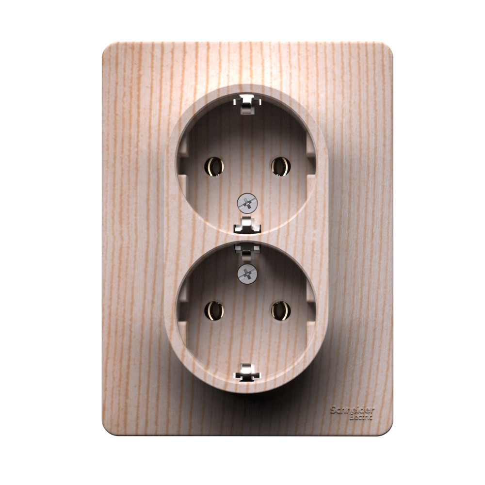 Розетка двойная с заземлением, 16А, в сборе, Сосна Systeme Electric Glossa GSL001524