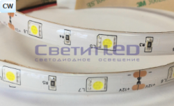 Лента LED, IP65, 12V, SMD5050, 7.2W/м, 30LED/м, белый холодный