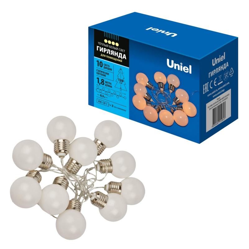 Гирлянда Uniel ULD-S1800-010/STB/3AA WARM WHITE IP20 BULBS