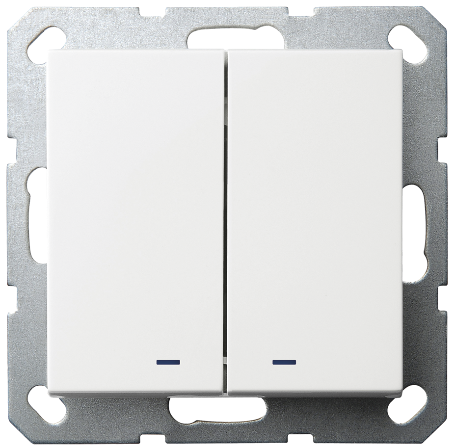 Выключатель двухклавишный перекрестный Jasmart со светодиодами с накладкой 10A 250V белый глянцевый G3023NW