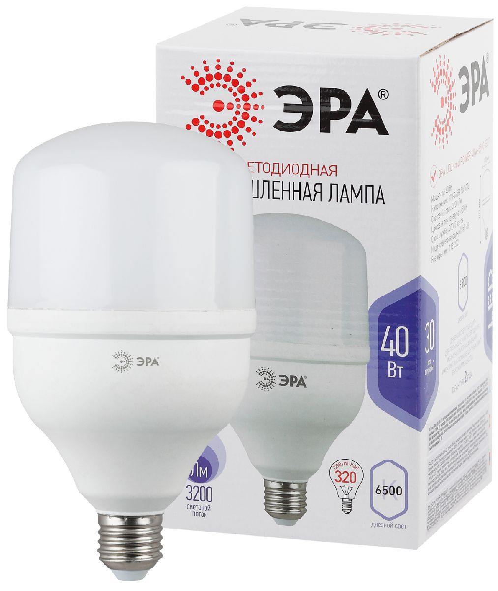 Лампа светодиодная Эра E27 40W 6500K LED POWER T120-40W-6500-E27 Б0027006 Лампа светодиодная Эра E27 40W 6500K LED POWER T120-40W-6500-E27 Б0027006