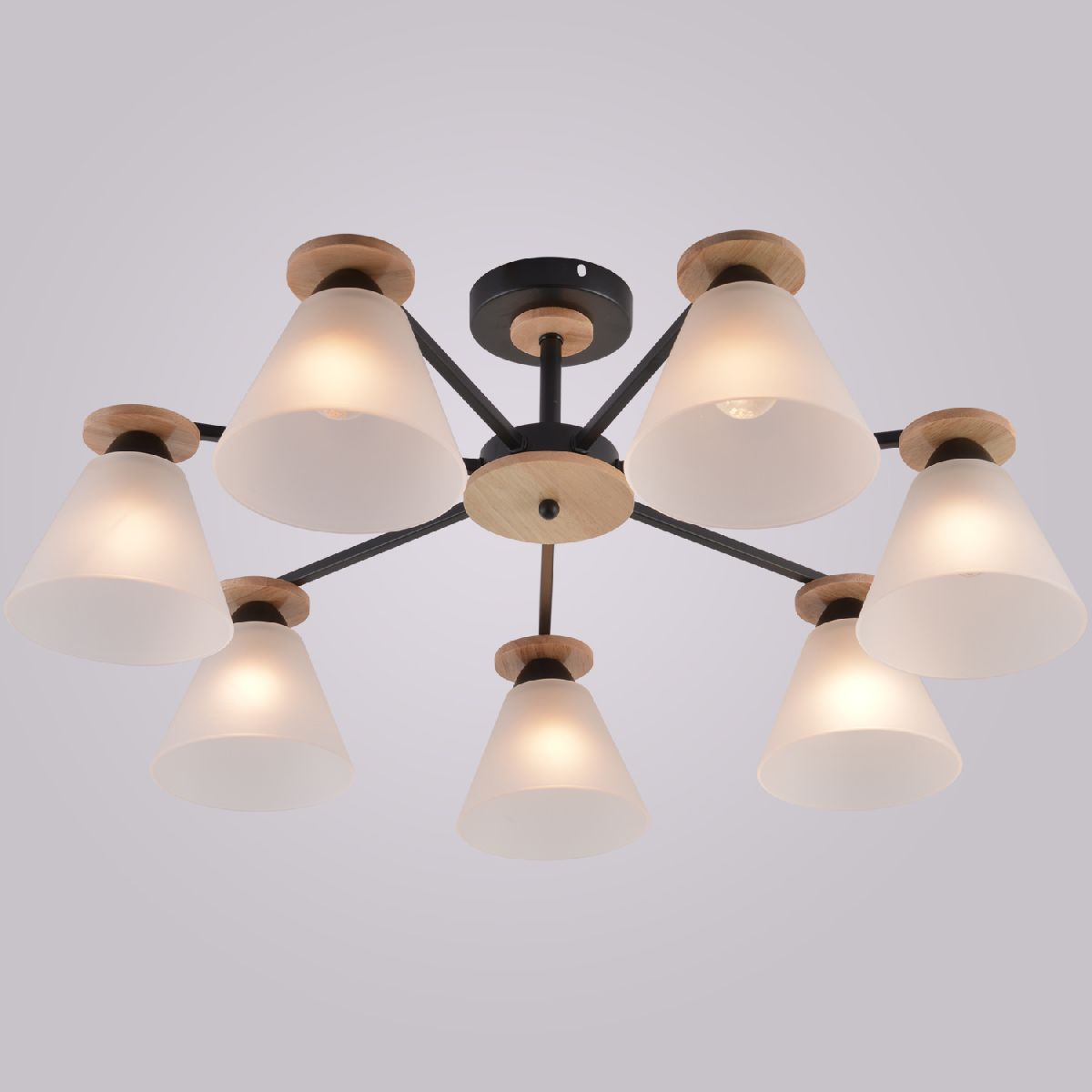 Люстра на штанге Reluce 01625-0.3-07 BK+WOOD Люстра на штанге Reluce 01625-0.3-07 BK+WOOD