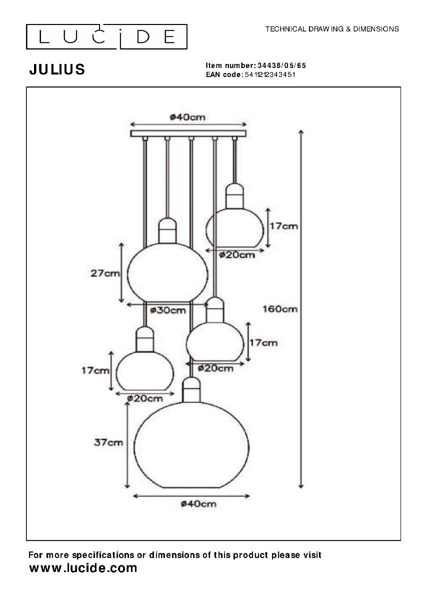 Подвесная люстра Lucide Julius 34438/05/65
