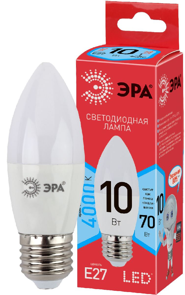Лампа светодиодная Эра E27 10W 4000K LED B35-10W-840-E27 R Б0050696 Лампа светодиодная Эра E27 10W 4000K LED B35-10W-840-E27 R Б0050696
