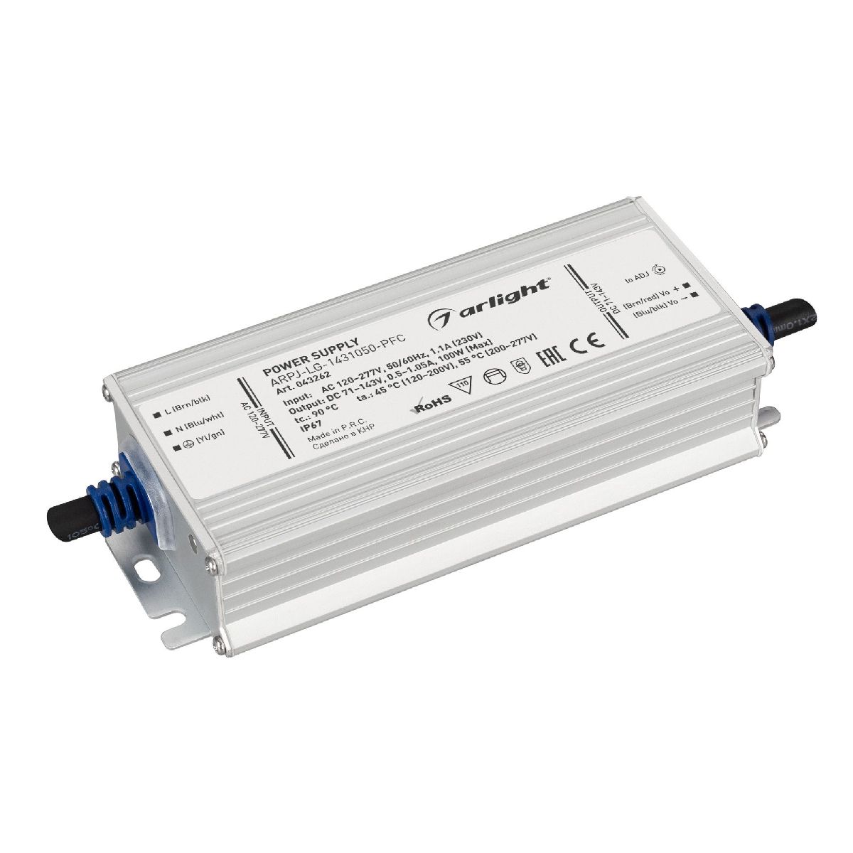 Блок питания Arlight ARPJ-LG-1431050-PFC (100W, 71-143V, 0.5-1.05A, IP67) 043262 Блок питания Arlight ARPJ-LG-1431050-PFC (100W, 71-143V, 0.5-1.05A, IP67) 043262