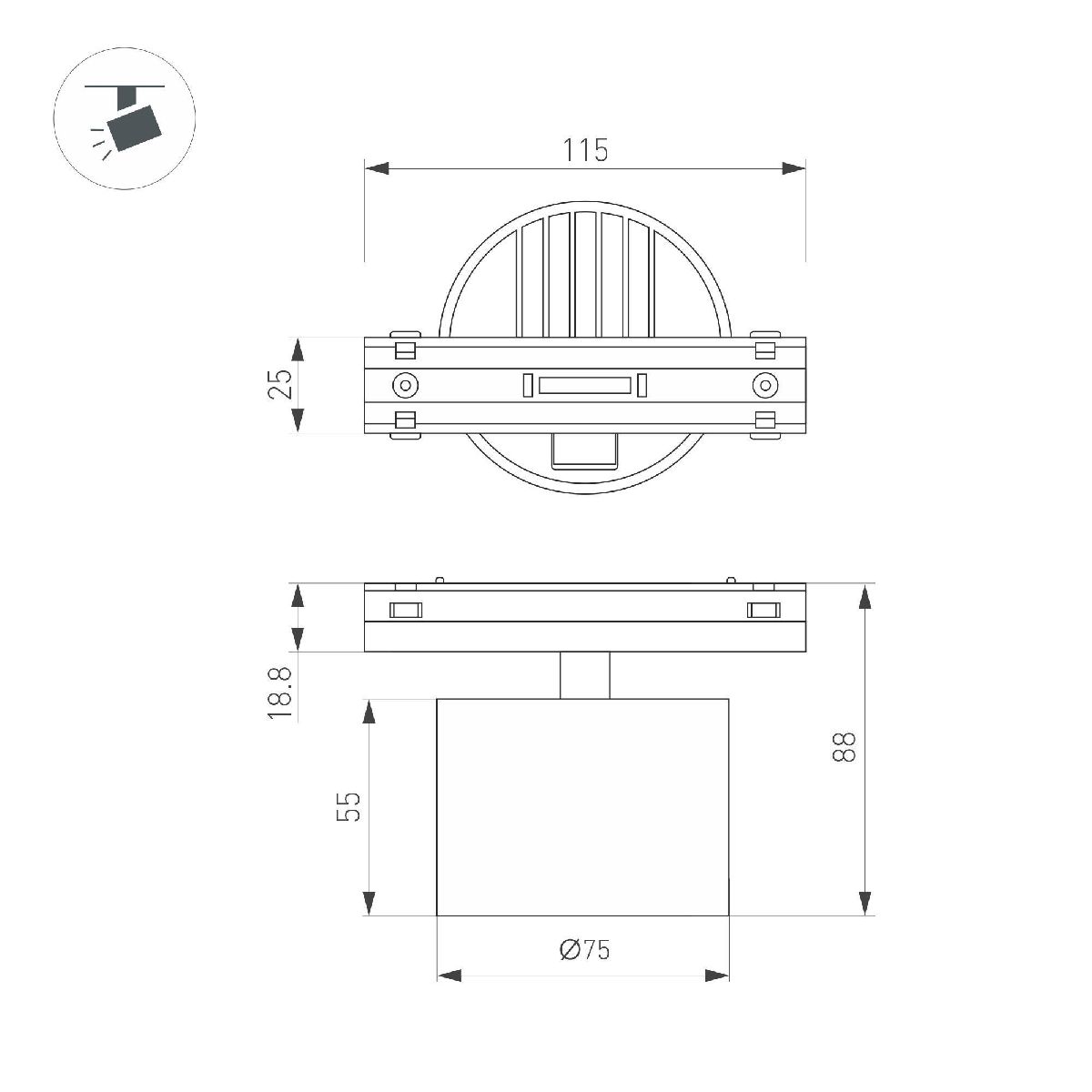 Трековый магнитный светильник Arlight MAG-VIBE-POINT-R75-10W Day4000-MIX (BK, 24 deg, 48V, TUYA) 044816