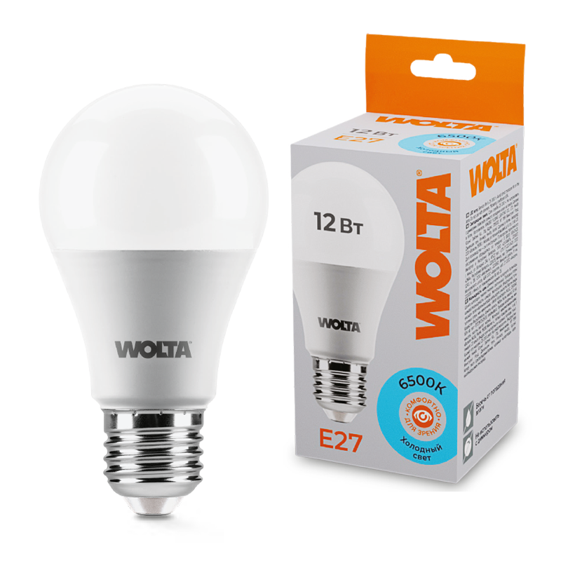 Светодиодная лампа WOLTA 12Вт 6500К E27 груша матовая 25W60BL12E27