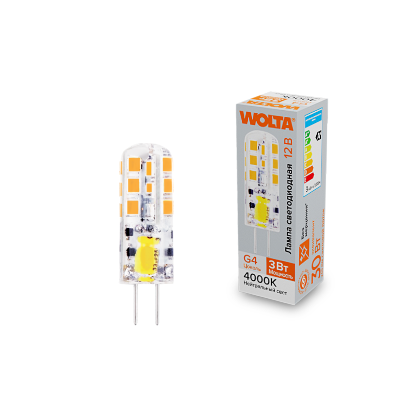 Светодиодная лампа WOLTA 3Вт 4000K G4 матовая WSTD-JC-12V3W4KG4-S