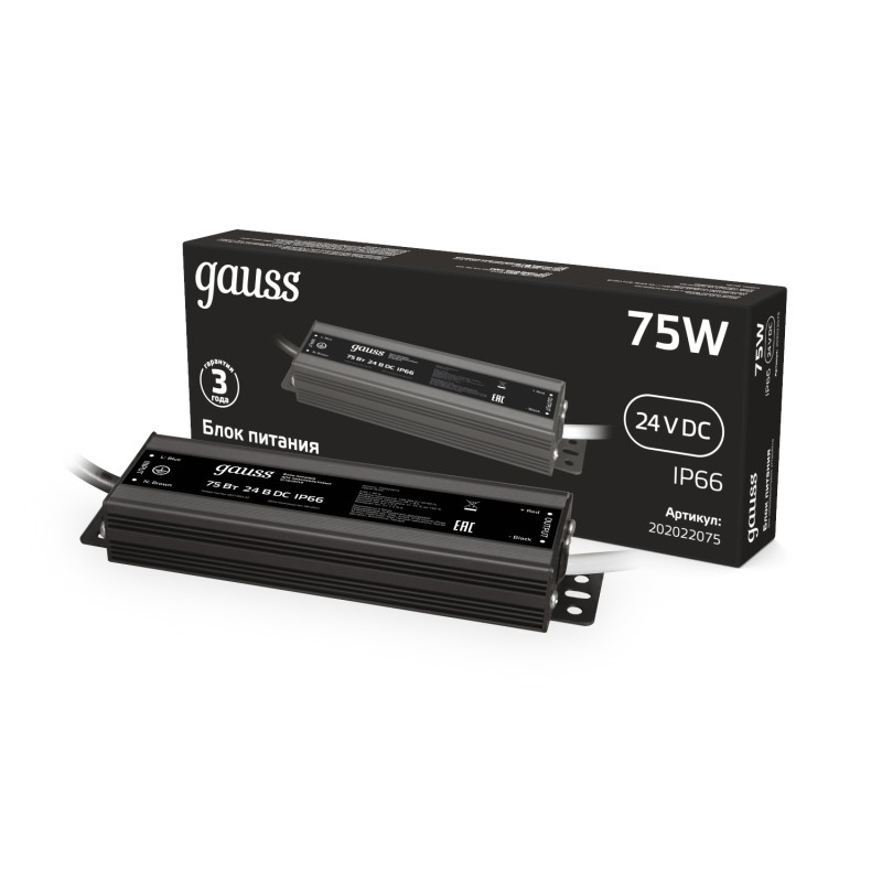 Блок питания Gauss 75Вт DC24 IP66 202022075 Блок питания Gauss 75Вт DC24 IP66 202022075