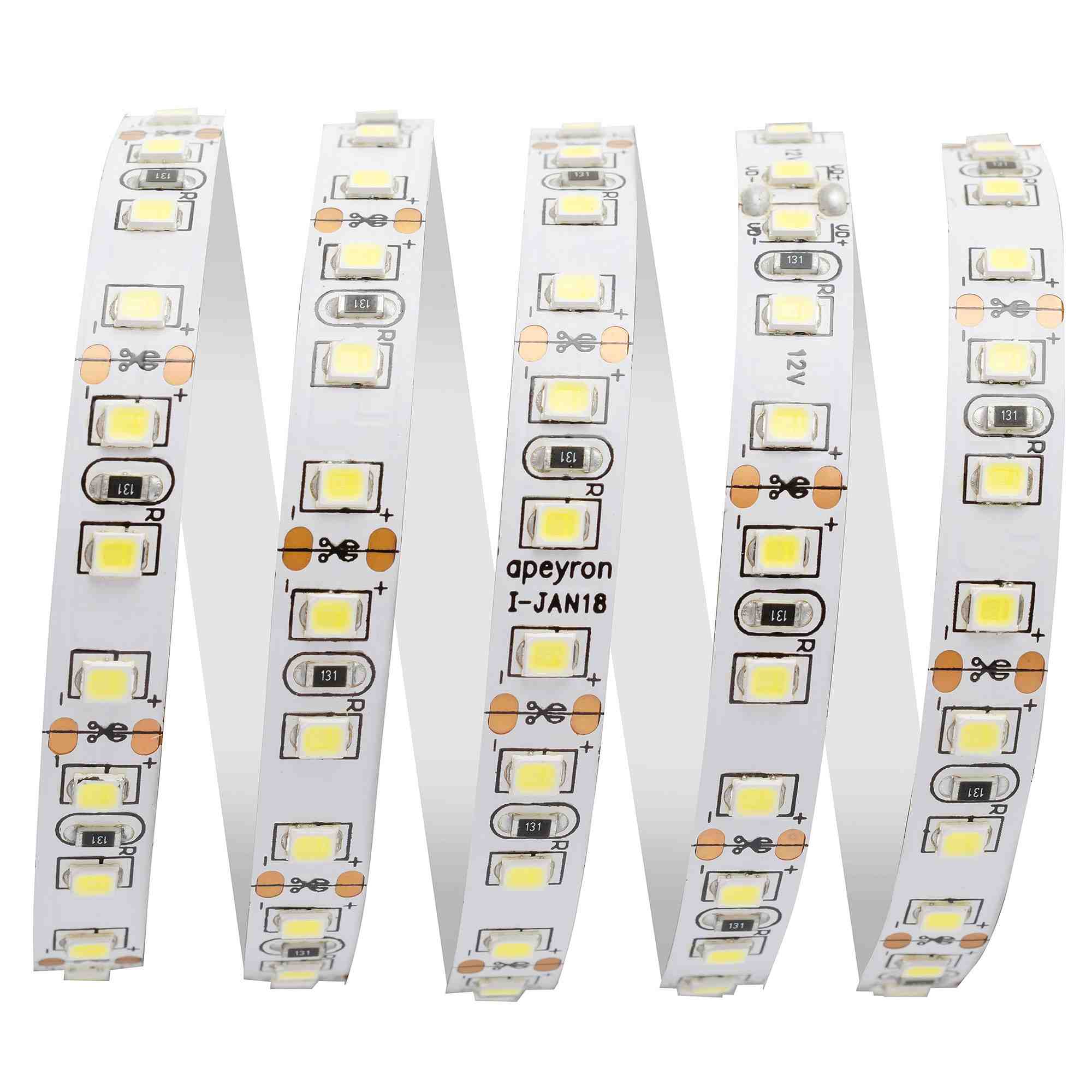 Светодиодная лента Apeyron 12В СТ 9,6Вт/м smd3528, 120д/м IP20 600Лм/м 3м 6500К 214BL