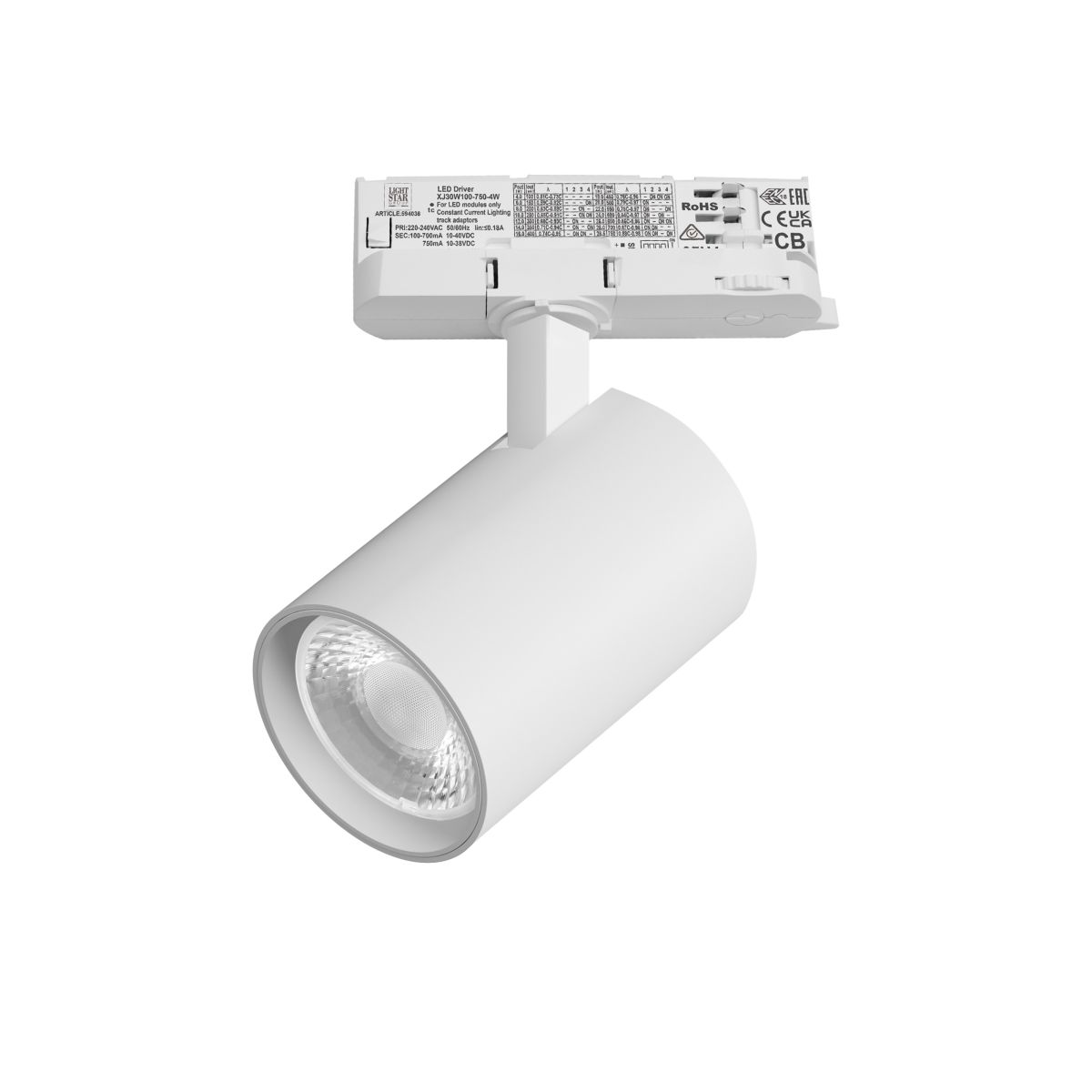 Трековый трехфазный светильник Quattro LED 36G с адаптером Lightstar Alta Base A5236QT36G (215236 + 594036 + 215203)