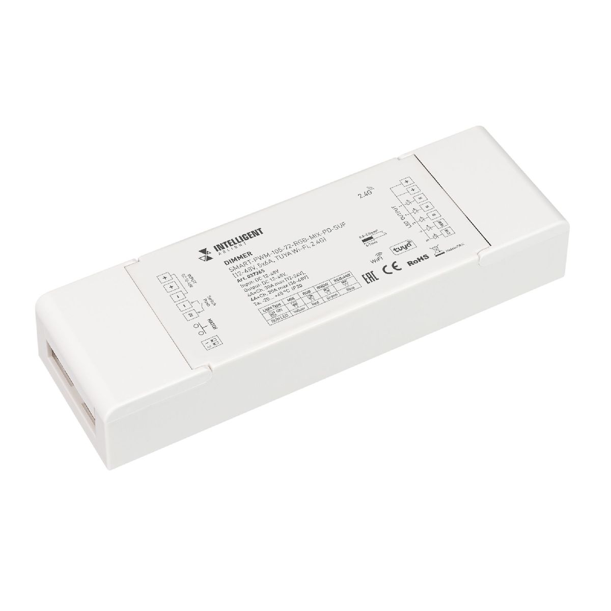Диммер Arlight SMART-PWM-105-72-RGB-MIX-PD-SUF (12-48V, 5x6A, TUYA Wi-Fi, 2.4G) 037265 Диммер Arlight SMART-PWM-105-72-RGB-MIX-PD-SUF (12-48V, 5x6A, TUYA Wi-Fi, 2.4G) 037265