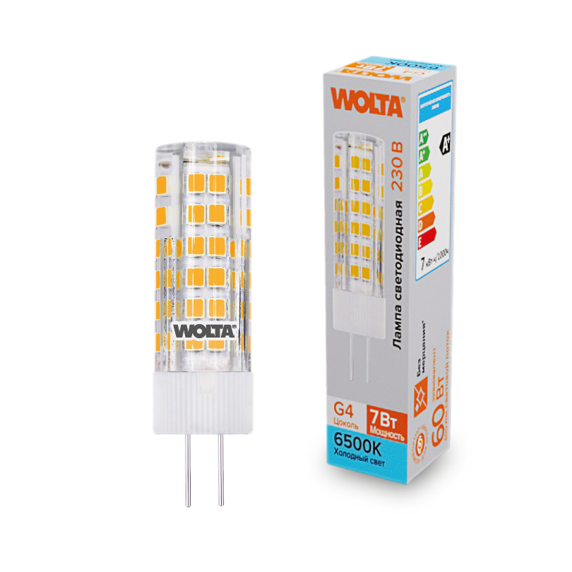 Светодиодная лампа WOLTA 7Вт 6500K G4 кукуруза матовая WSTD-JC-220V7W6KG4-C