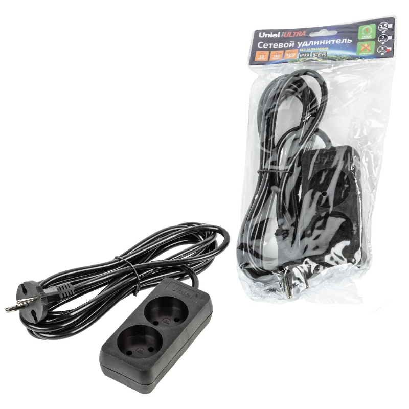 Удлинитель бытовой Uniel Ultra S-CU2-3 BLACK UL-00009976