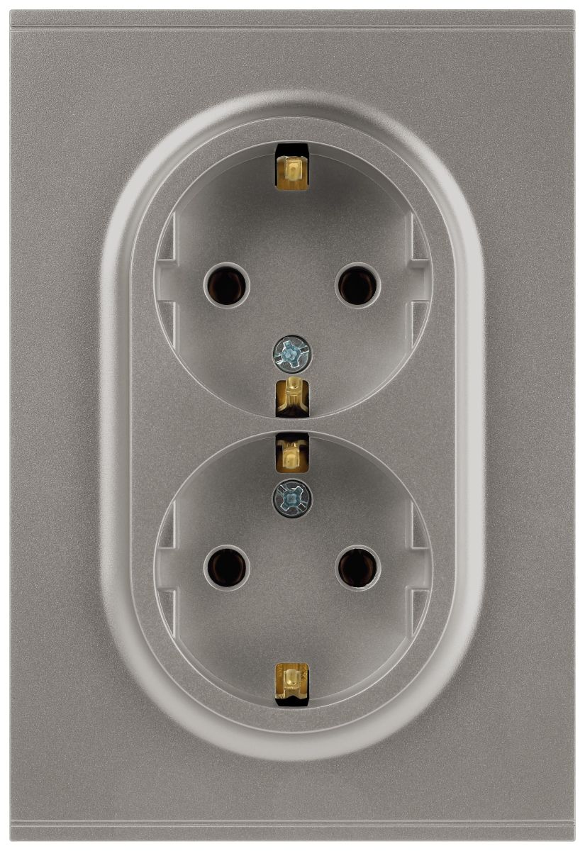 Розетка Эра Arktik 16-2105-07 двойная с заземлением 2X2P+E Schuko со шторками 16А-250В титан Б0070460