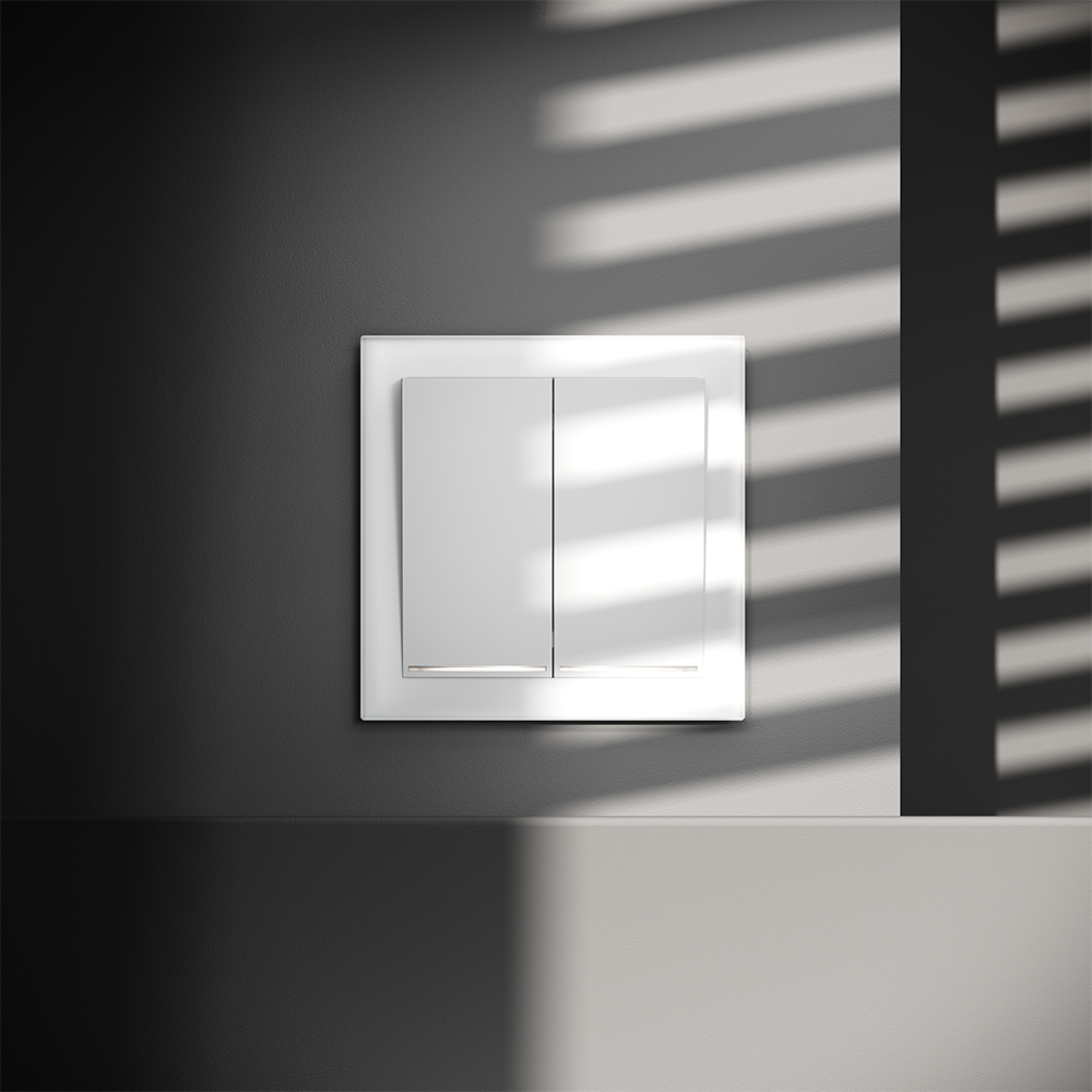 Выключатель двухклавишный с подсветкой Voltum S70 VLS020202 (белый матовый)