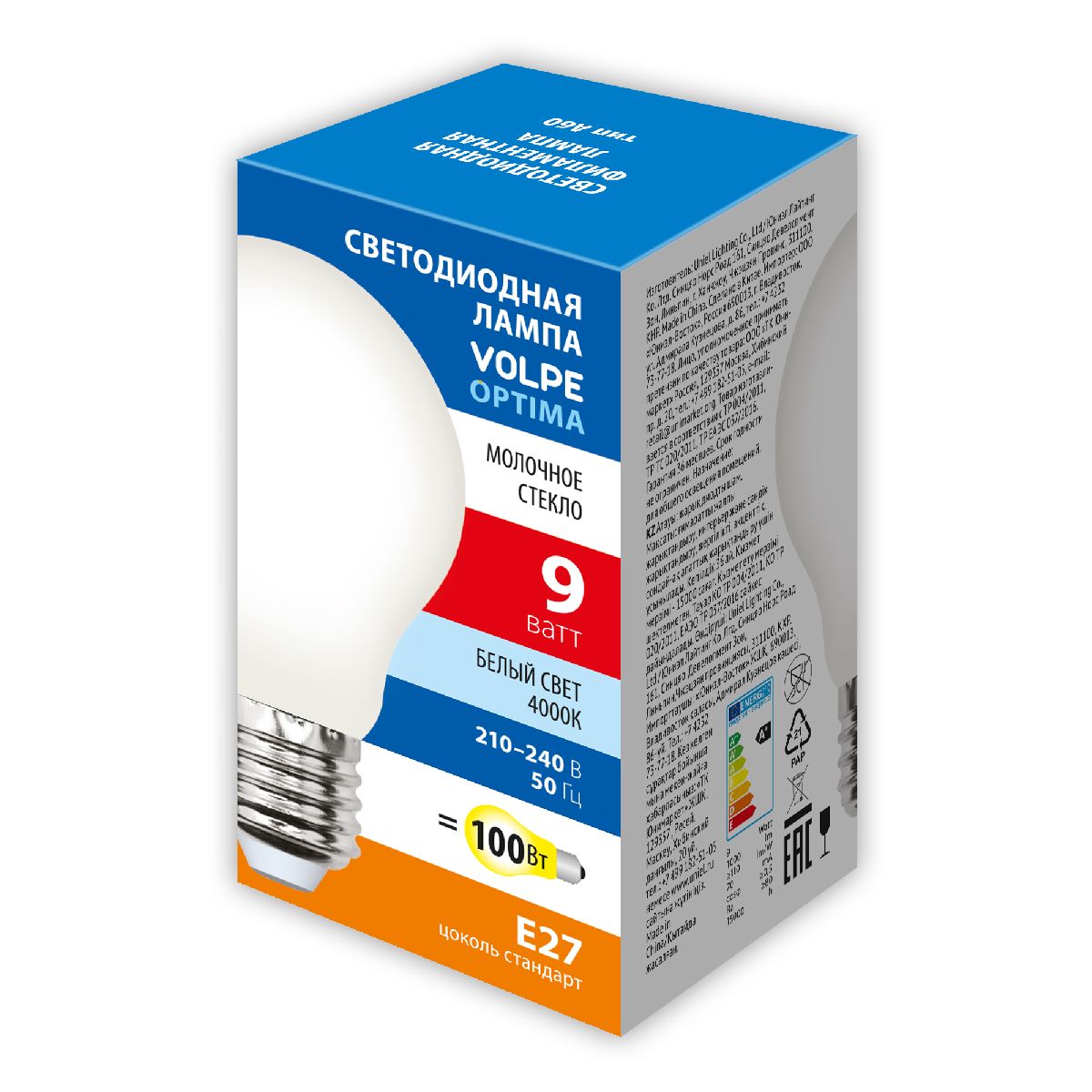 Лампа светодиодная Volpe Optima LED-A60-9W/4000K/E27/FR/SLF UL-00008301 Лампа светодиодная Volpe Optima LED-A60-9W/4000K/E27/FR/SLF UL-00008301