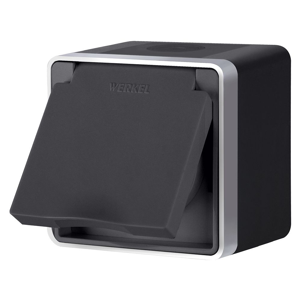 Розетка влагозащ. с зазем. с защит. крышкой и шторками Werkel Gallant (черный с серебром) W5071234 4690389164620 a051144
