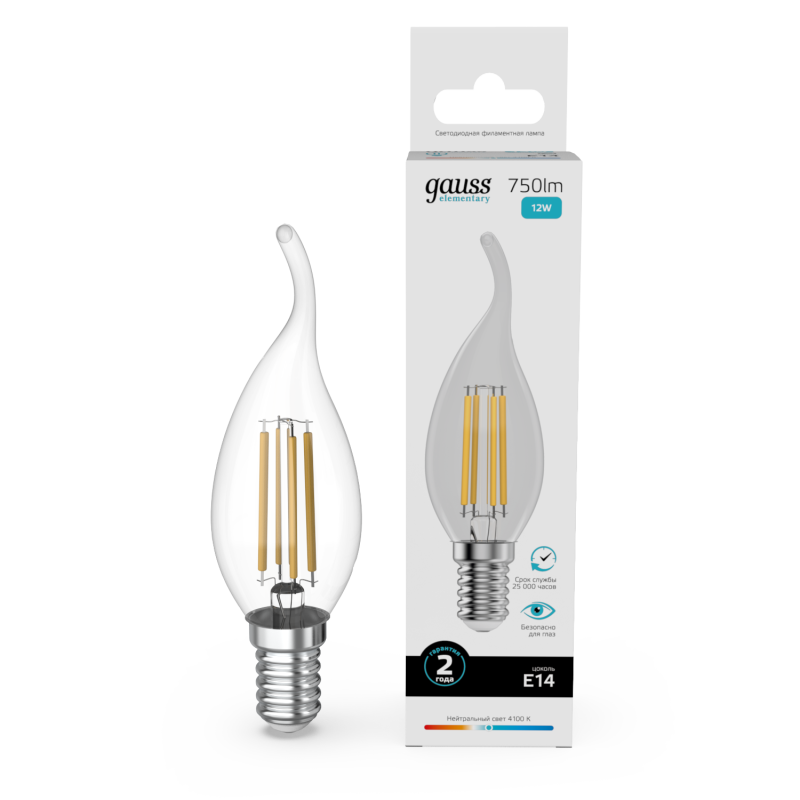 Лампа светодиодная Gauss Filament Elementary E14 12W 4100K 42122 Лампа светодиодная Gauss Filament Elementary E14 12W 4100K 42122