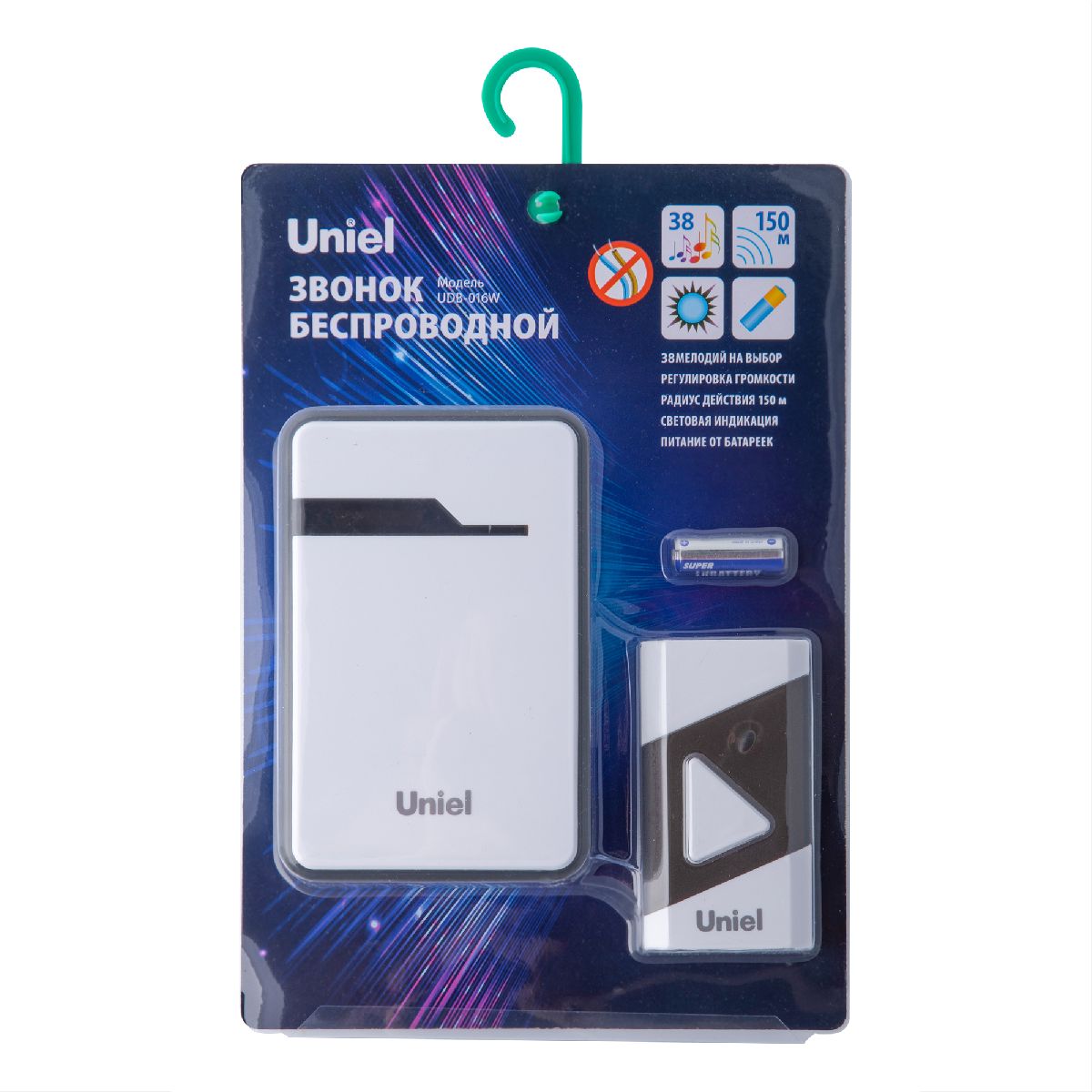 Беспроводной звонок Uniel UDB-016W-R1T1-38S-150M-WH/BL UL-00011371