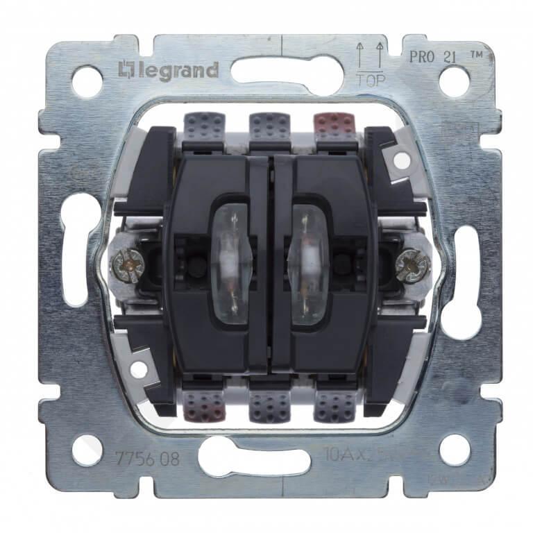 Переключатель двухклавишный на 2 направления Legrand Galea Life 10A 250V с подсветкой 775608