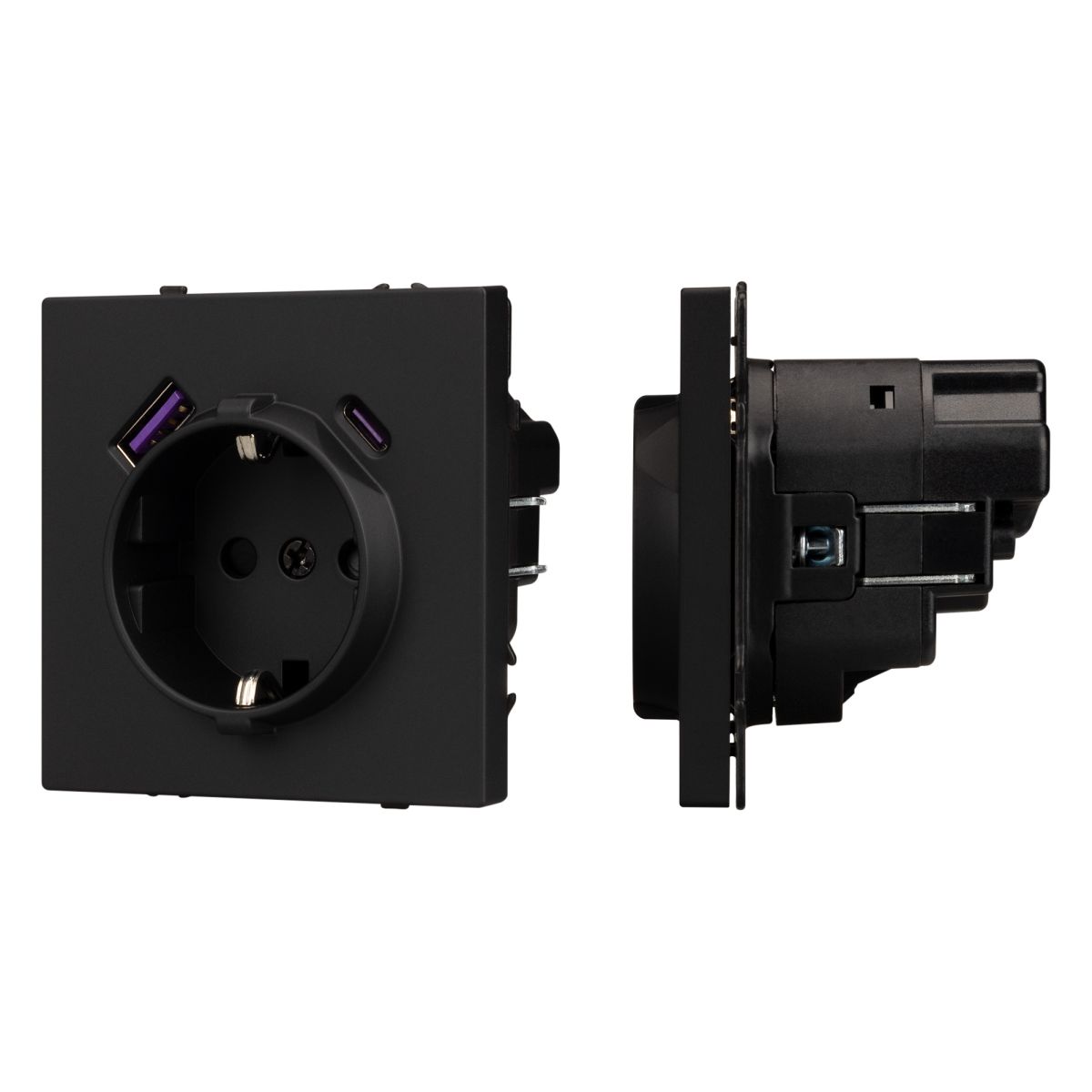 Розетка зк со шторками с USB тип А+С софт-тач черный оникс Arlight SCT-MUAC-SFPL-BK (250V, 16A) 054285(1)