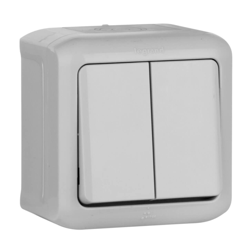 Выключатель двухклавишный Legrand Quteo 10A 250V IP44 серый 782332