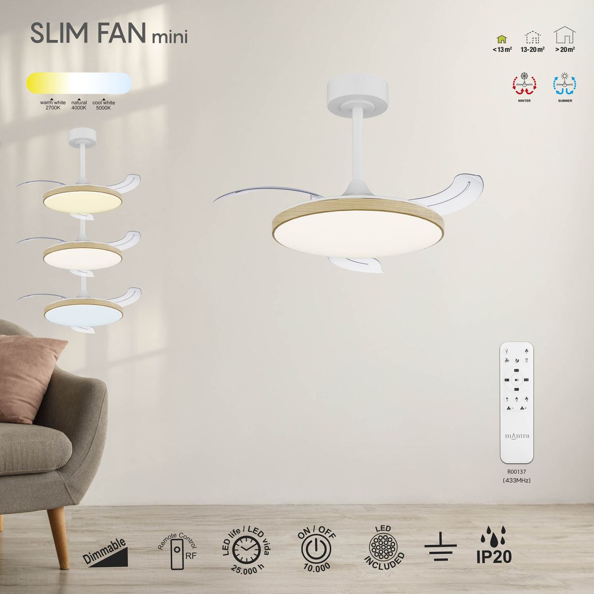 Люстра-вентилятор Mantra Slim Fan 9009