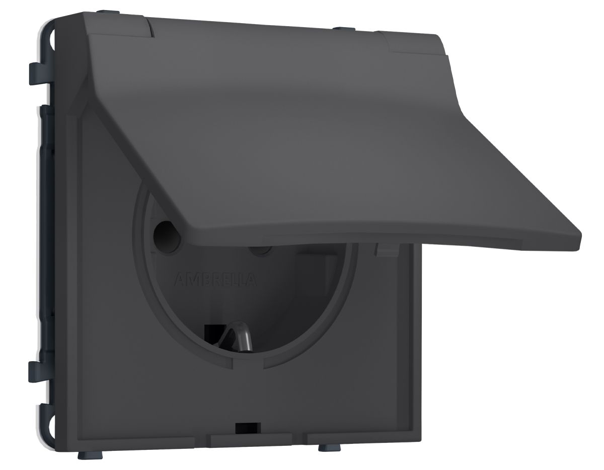 Комплект механизма электрической розетки SIGMA Графит Мягкое касание 50Hz 2P+E с/з с/ш и крышкой IP44 16A-250V QUANT PRO Ambrella Volt MS908010 (SP9080, PR141)