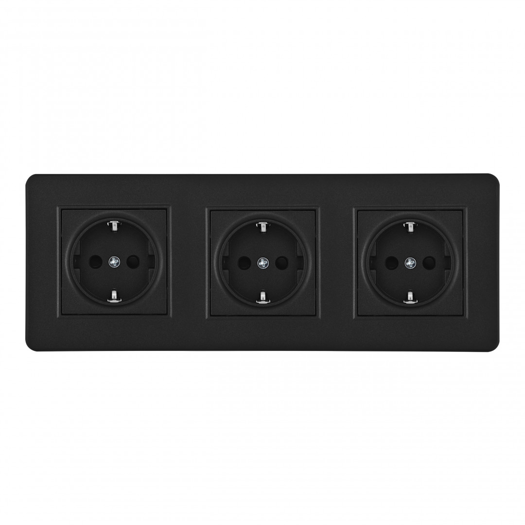 Розетка тройная (трехпостовая) с/з и шторками Arte Milano SET16-3-40-1x3 black