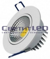 Светильник LED встраиваемый, круг, белый, 5W, 220V, нейтральный 4200К, 330Lm, поворотный