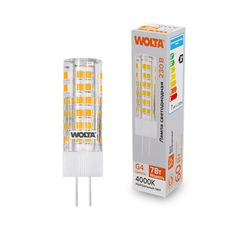 Светодиодная лампа WOLTA 7Вт 4000K G4 кукуруза матовая WSTD-JC-220V7W4KG4-C