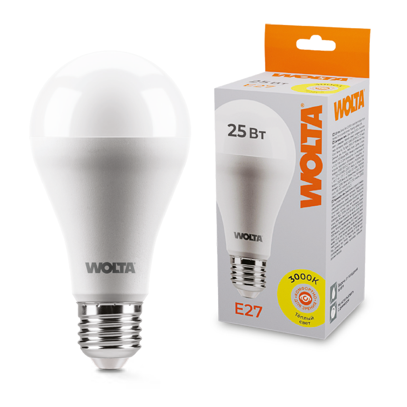 Светодиодная лампа WOLTA 25Вт 3000К E27 груша матовая 25Y67BL25E27 Светодиодная лампа WOLTA 25Вт 3000К E27 груша матовая 25Y67BL25E27
