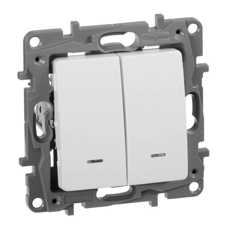 Выключатель двухклавишный Legrand Etika с подсветкой 10A 250V белый 672204