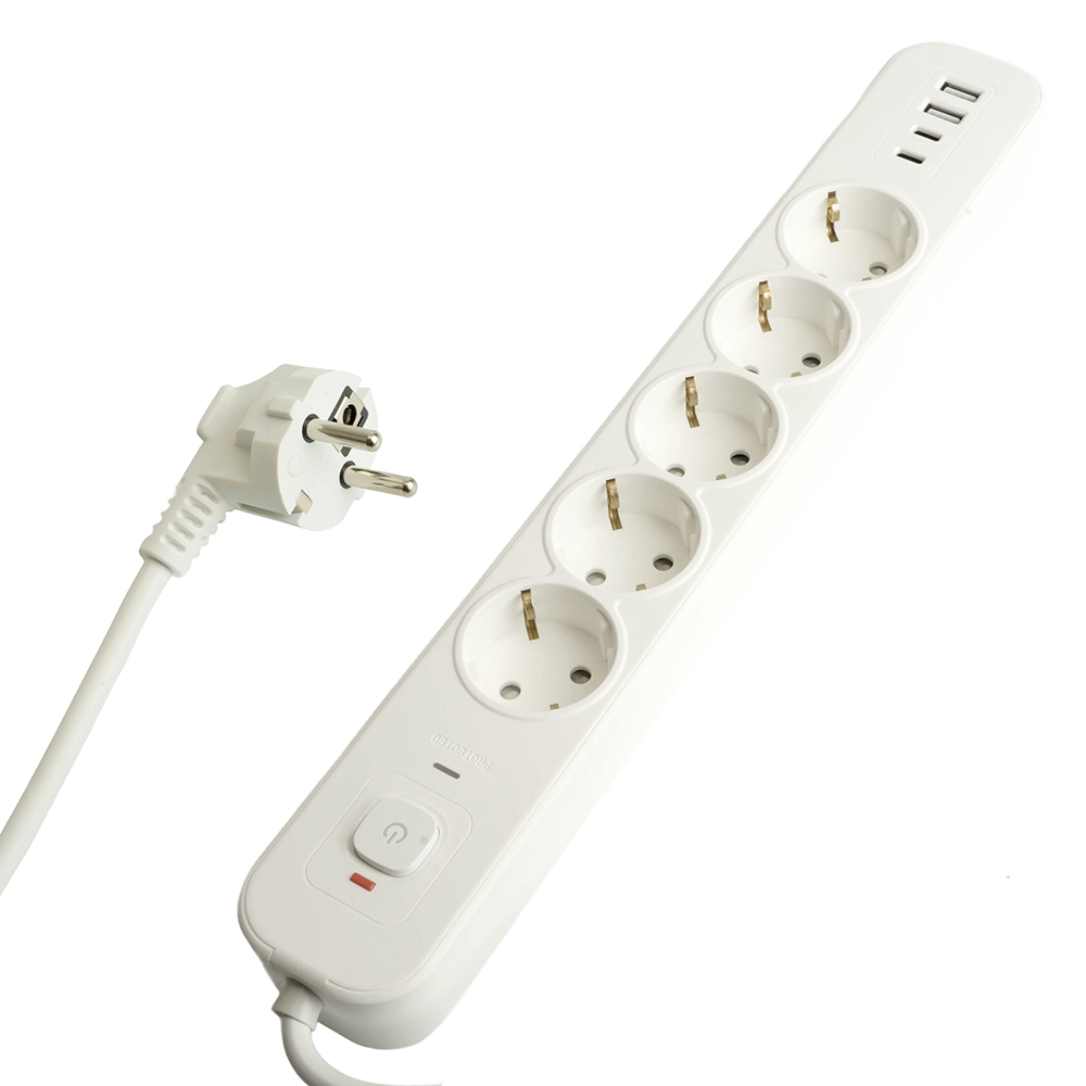 Сетевой фильтр 5-местный с/з и 2 USB-A+2 Type-C 4 Stekker Nova HM21-51-05 50104