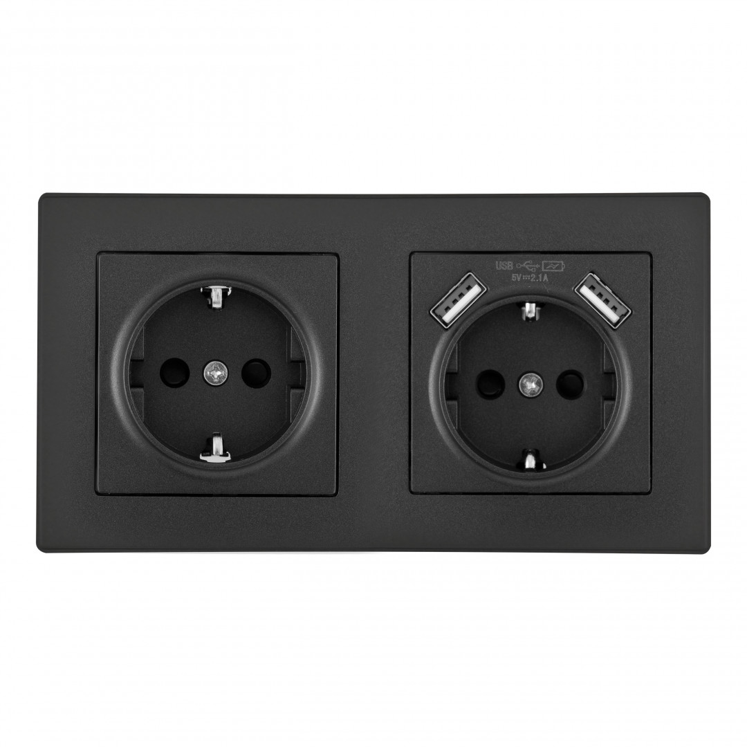 Розетка двойная (двухпостовая) с USB Arte Milano SET06-2-47-1-40-1 black
