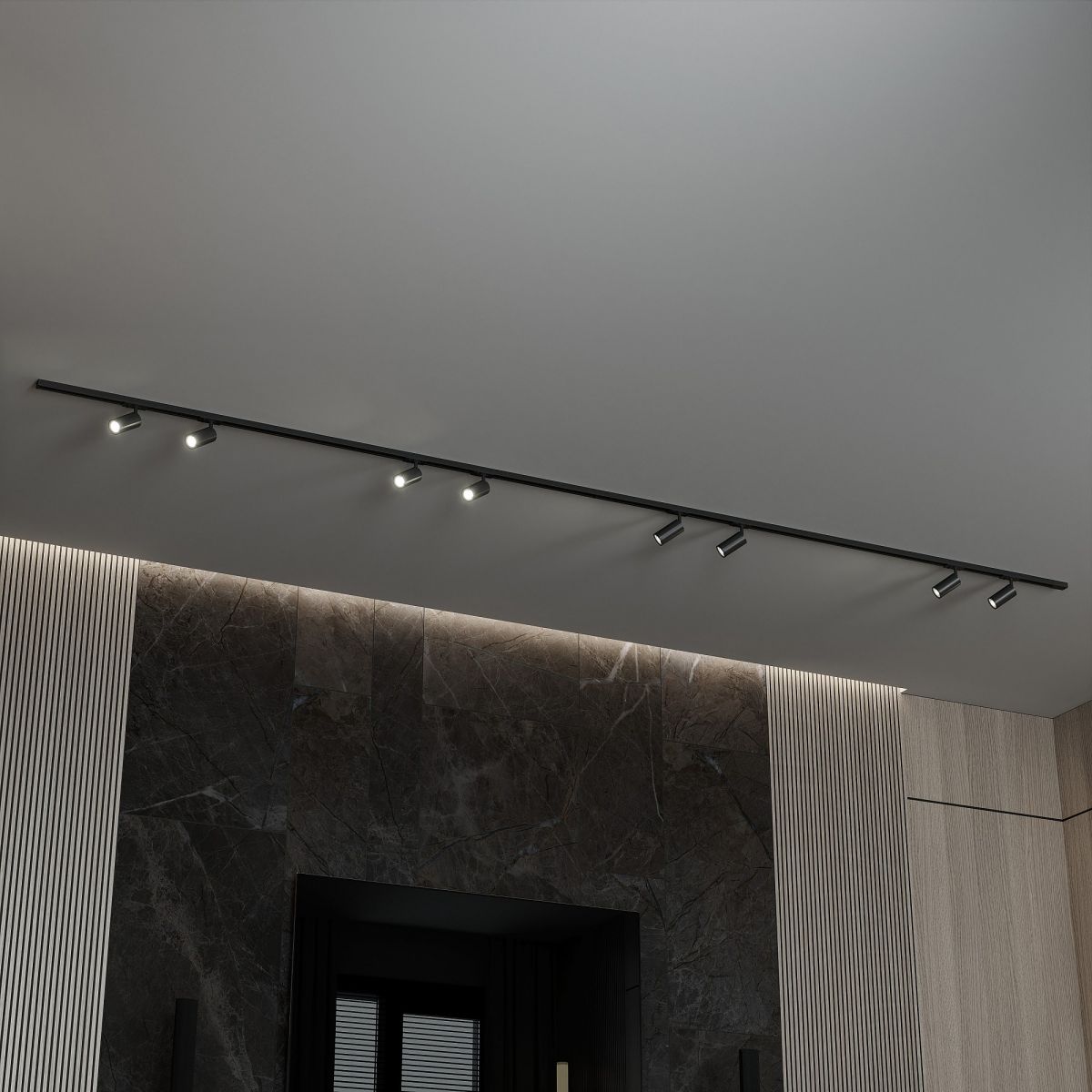 Трековая система со светильниками №3 однофазная накладная Skylite (220В, форма - прямая, 4м, 4000K) черная Hesby Lighting HSBL_kompl_S003_NI4B4K