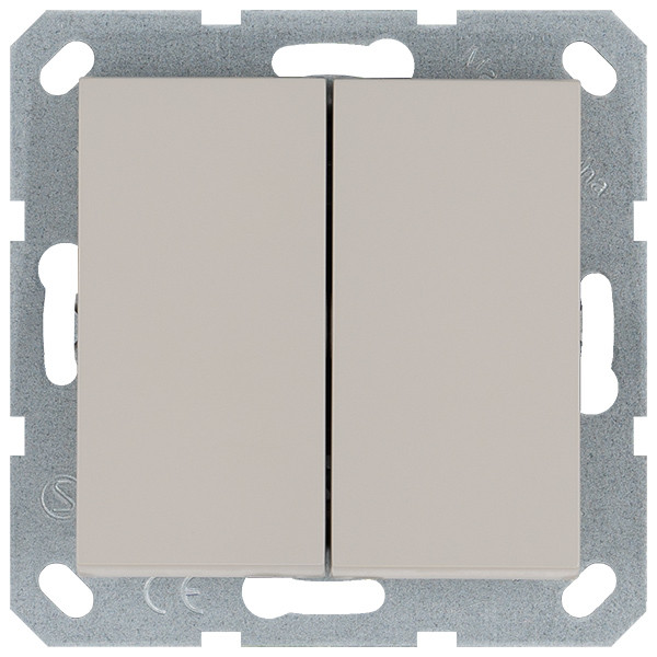 Выключатель двухклавишный перекрестный 10A 250V с накладкой, цвет Тауп Jasmart G3014T