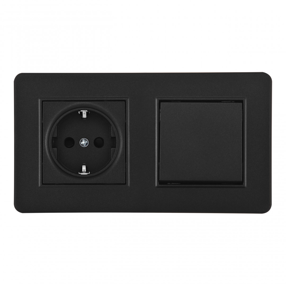 Выключатель одноклавишный с розеткой Arte Milano SET16-2-40-1-30-1 black