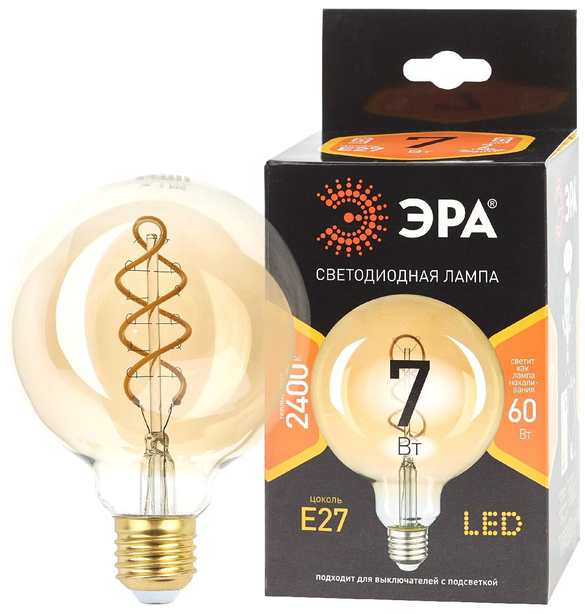 Лампа светодиодная Эра E27 7W 2400K F-LED G95-7W-824-E27 spiral gold Б0047663 Лампа светодиодная Эра E27 7W 2400K F-LED G95-7W-824-E27 spiral gold Б0047663