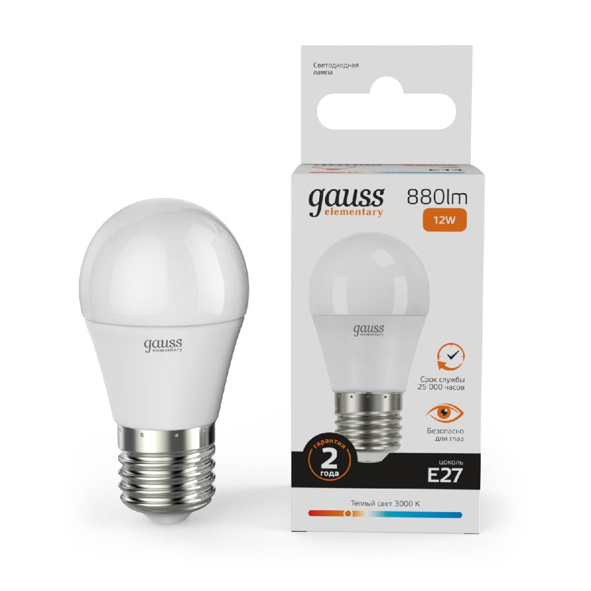 Лампа светодиодная Gauss E27 12W 3000K шар матовый 53212 Лампа светодиодная Gauss E27 12W 3000K шар матовый 53212