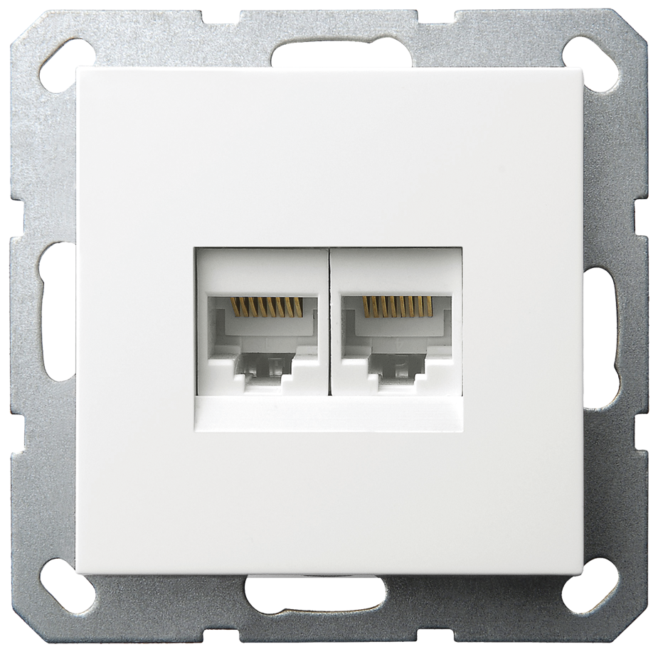 Интернет розетка Jasmart двойная разъем RJ45х2 с накладкой белый глянцевый G6106W