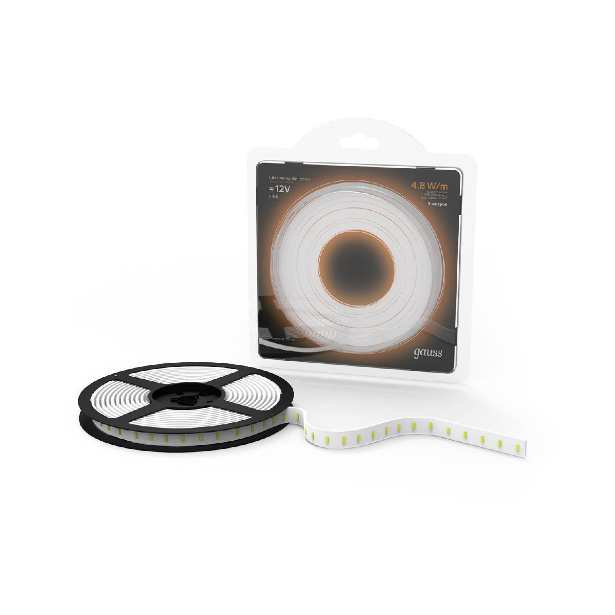 Светодиодная влагозащищенная лента Gauss 4,8W/m 60LED/m 2835SMD теплый белый 5M 311000105 Светодиодная влагозащищенная лента Gauss 4,8W/m 60LED/m 2835SMD теплый белый 5M 311000105