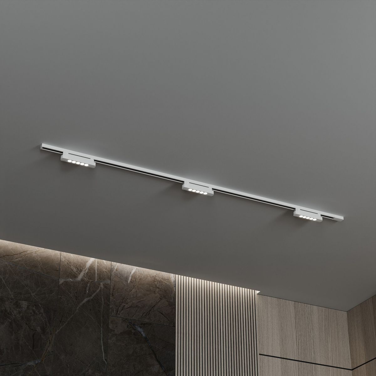 Трековая система со светильниками №9 однофазная накладная Skylite (220В, форма - прямая, 2м, 3000K) белая Hesby Lighting HSBL_kompl_S009_NI2W3K